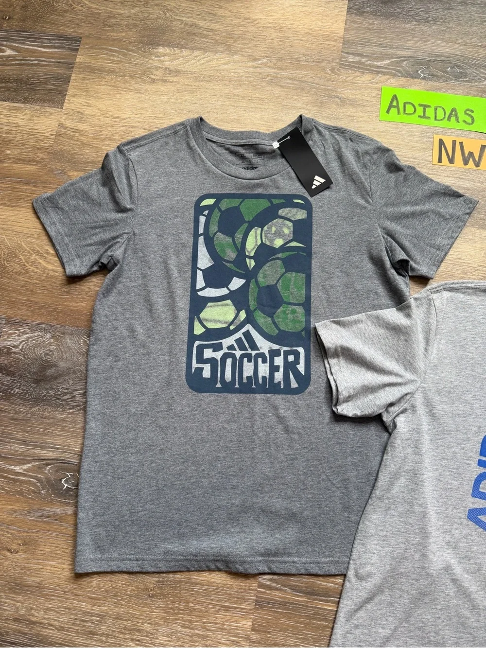 NWT Adidas Boys' Gray Graphic Tees - XL